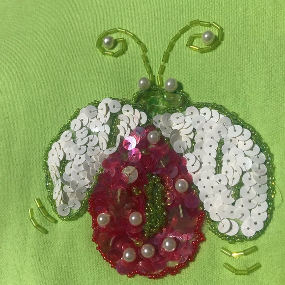Lime green top with ladybug sequins - Picture 2 of 4